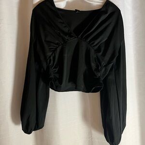 SHEIN Black Ruched Long Sleeve Blouse